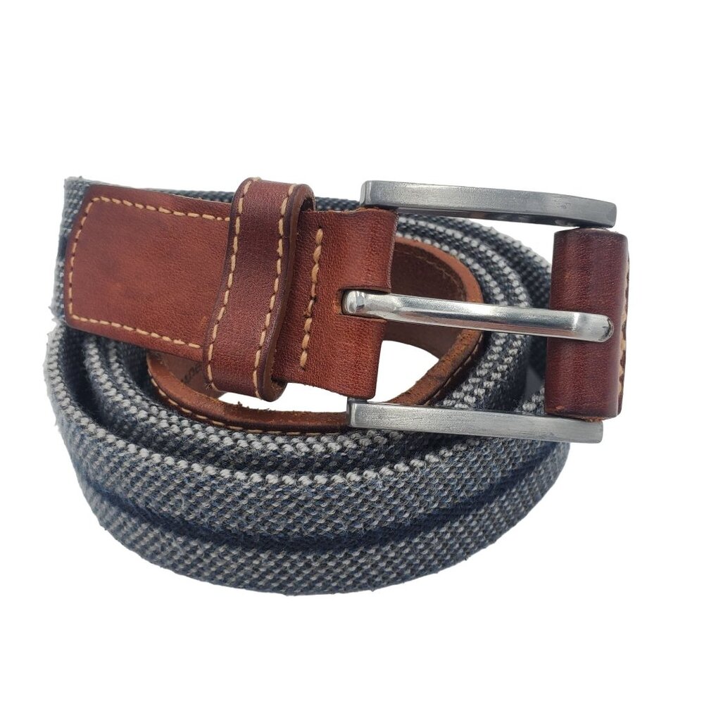 Duluth Trading Co. Men's Size 46 Navy Brown Canvas and Leather Belt USA 90043